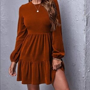 Ruffle hem knit dress. Burnt red/brownish, size XS. Never been worn before